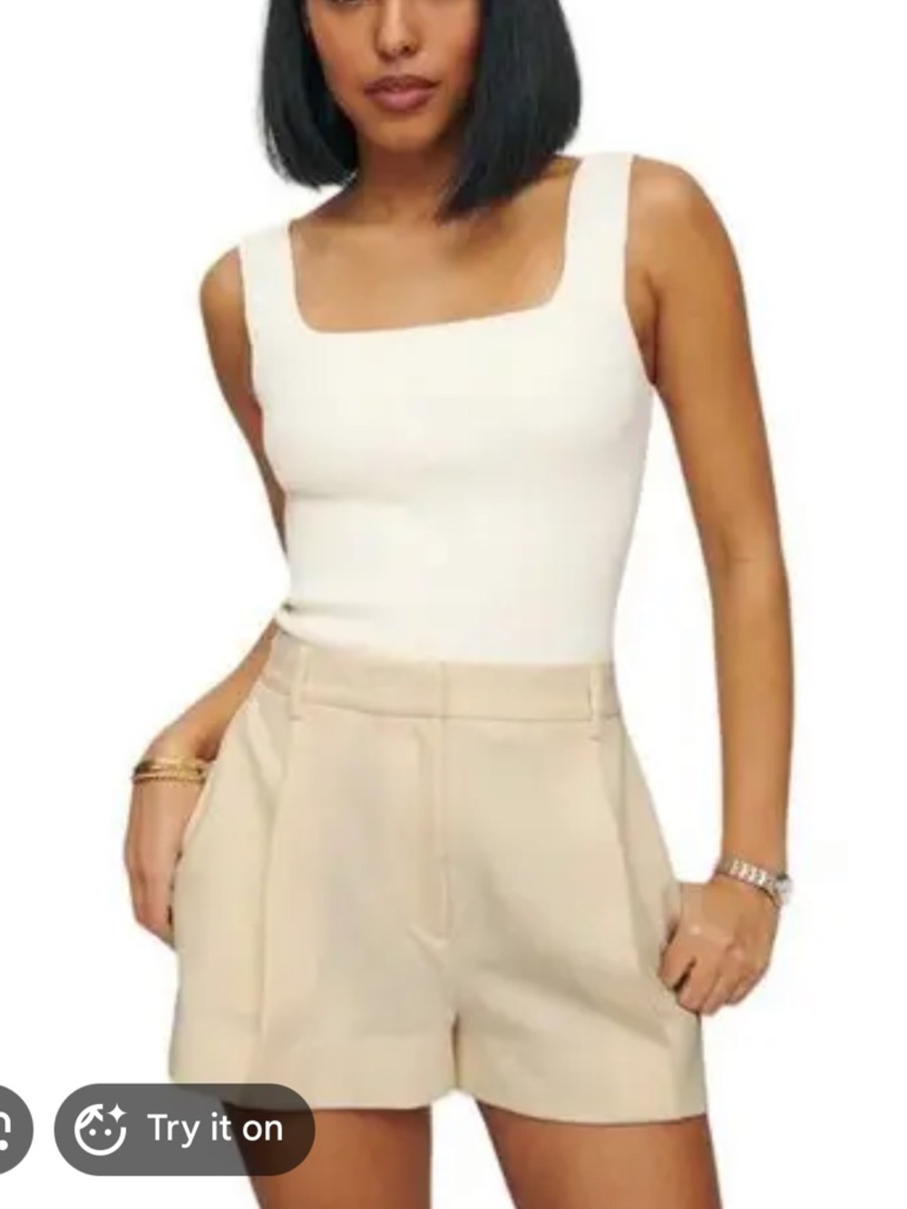 Reformation Mel Shorts High-Rise Tailored Pleat Shorts in Cream